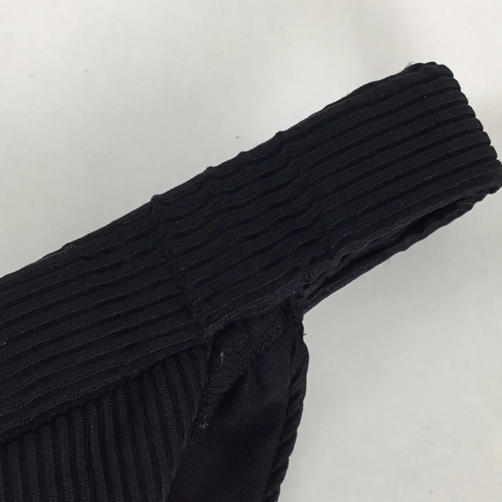 Frankies Bikinis Black Ribbed Bikini Bottom NWOT